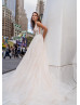 Beaded Ivory Lace Tulle V Back Wedding Dress